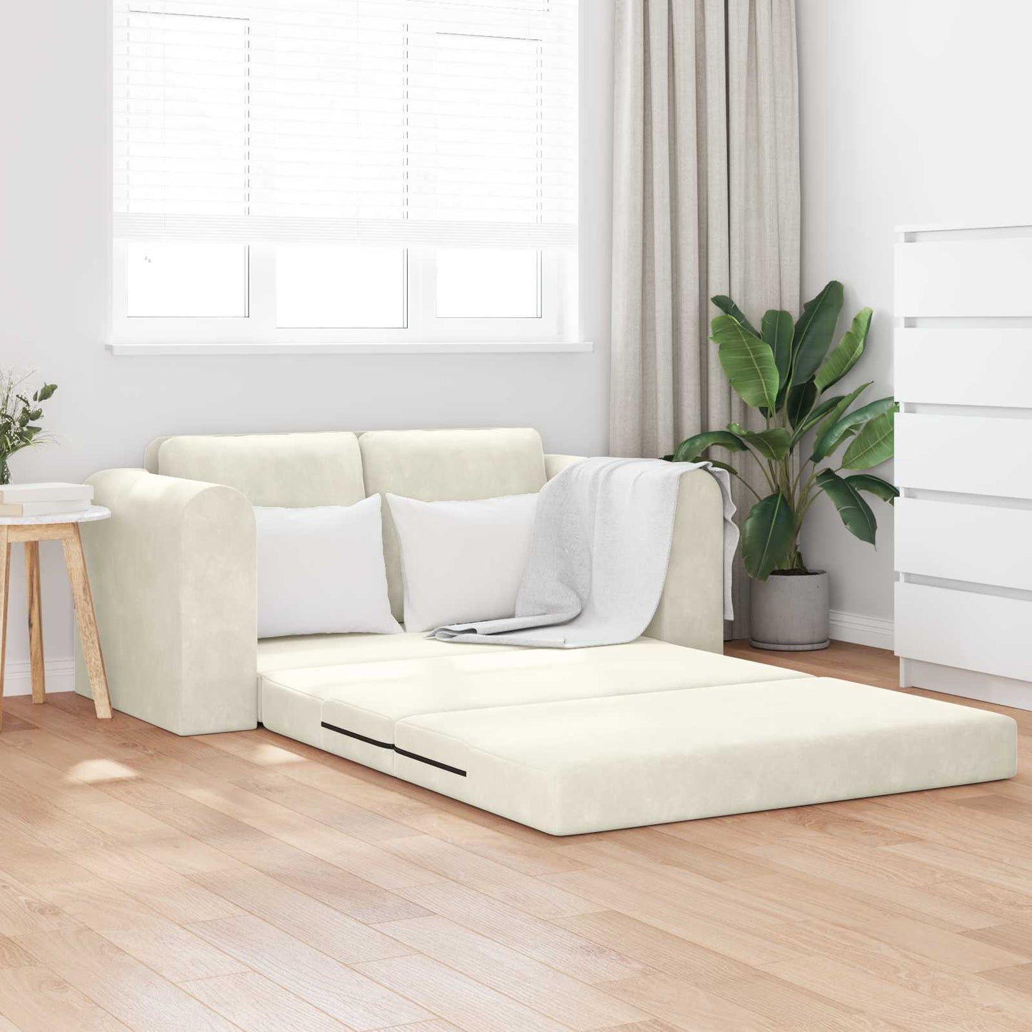 Divano letto Crema 148 x 71 x 83 cm Velluto