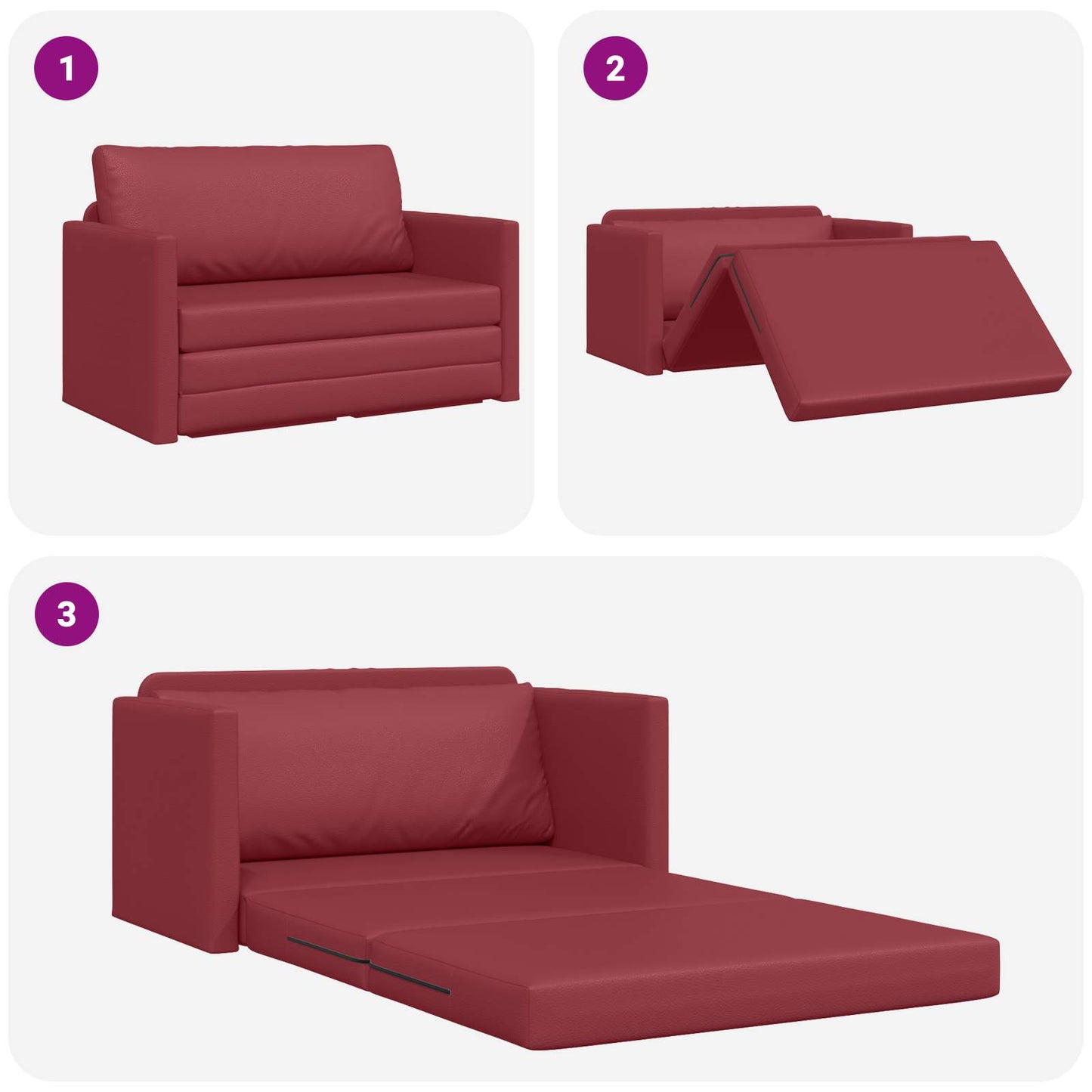 Divano letto Rosso Vino 124 x 71 x 78 cm Pelle Artificiale | homemem39