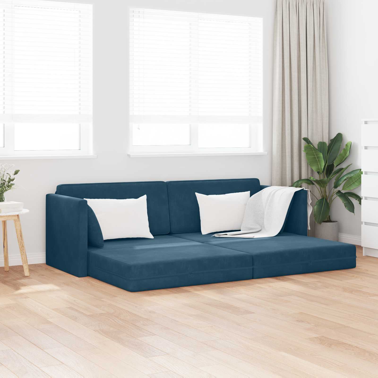 Divano-letto da pavimento Blu 213 x 70 x 77 cm Velluto | homemem39