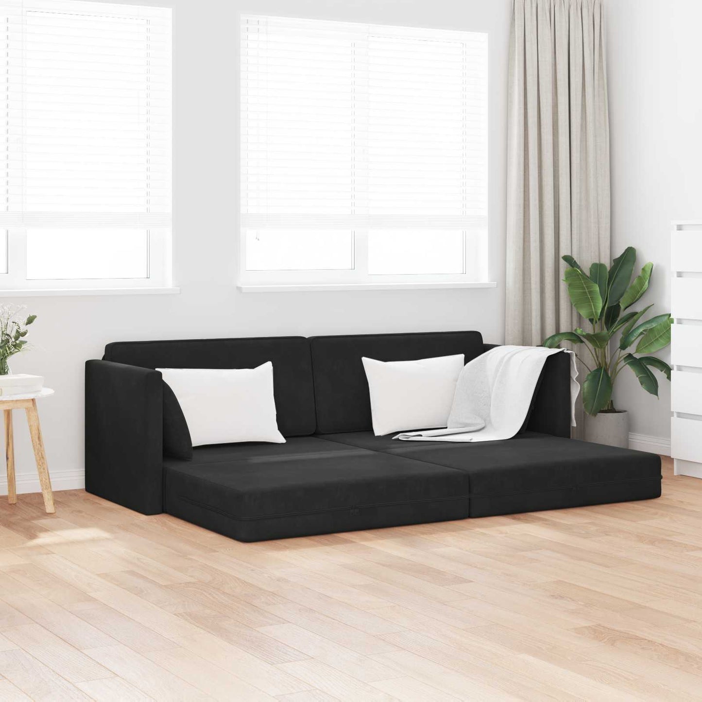 Divano-letto da pavimento Nero 213 x 70 x 77 cm Velluto