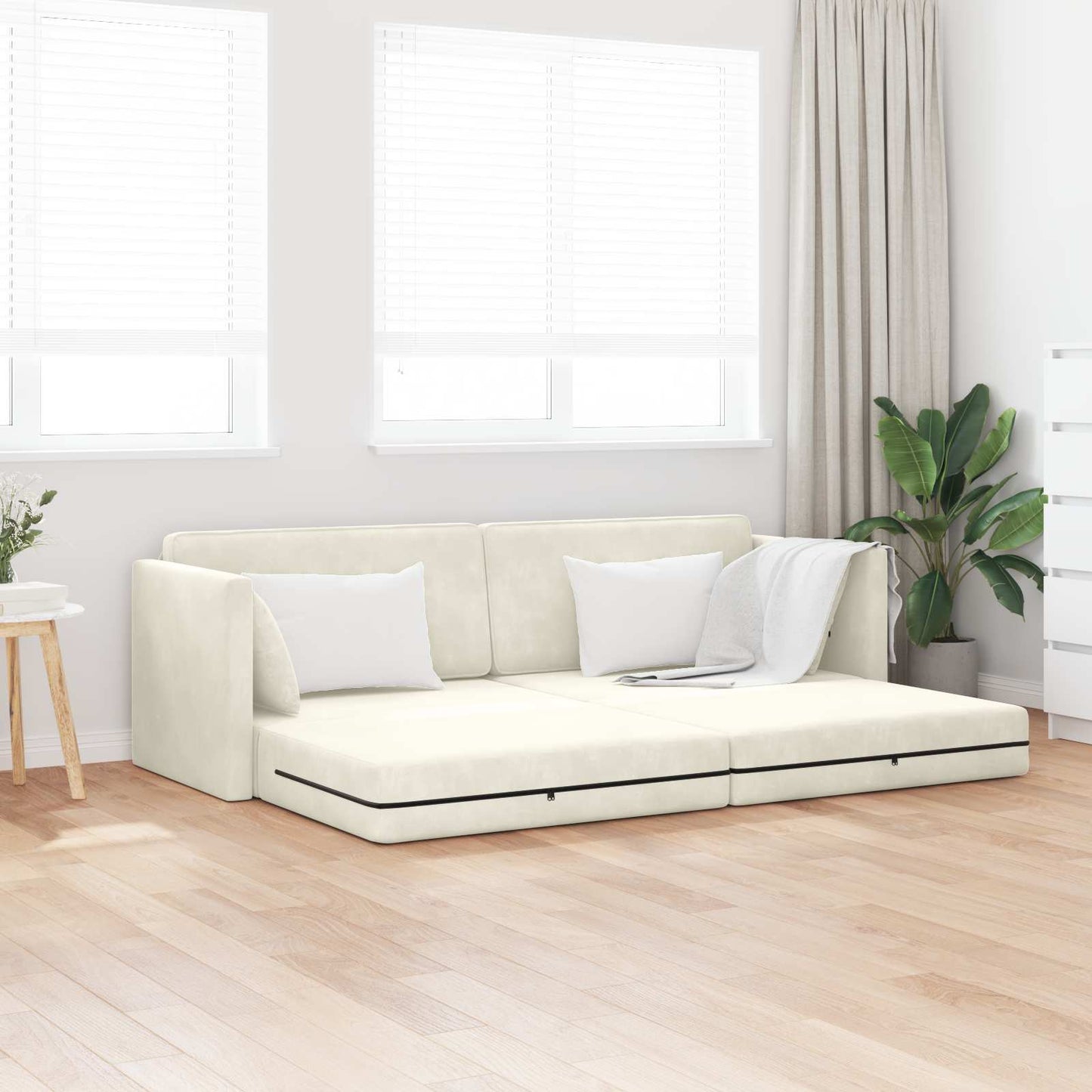 Divano-letto da pavimento Crema 213 x 70 x 77 cm Velluto