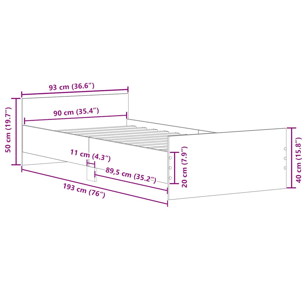 Giroletto senza Materasso Legno Antico 90x190cm in Truciolato | homemem39