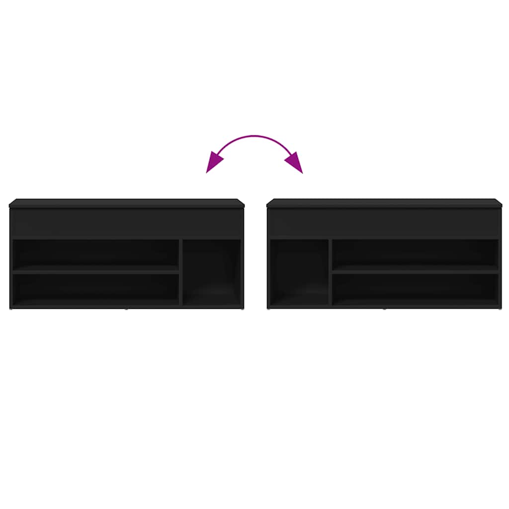 Panca Porta Scarpe Nera 102x30,5x45 cm in Legno Multistrato - homemem39