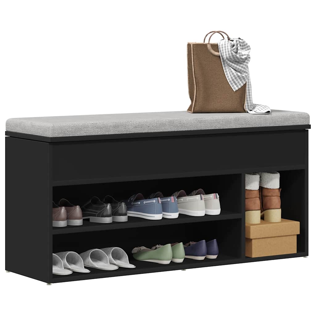 Panca Porta Scarpe Nera 102x30,5x45 cm in Legno Multistrato - homemem39