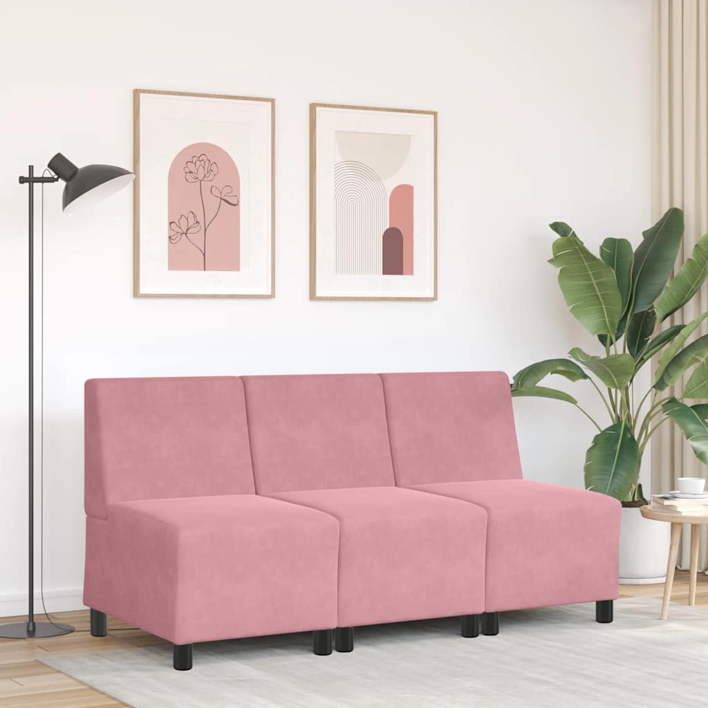 Divano componibile senza braccioli rosa 55 cm in velluto