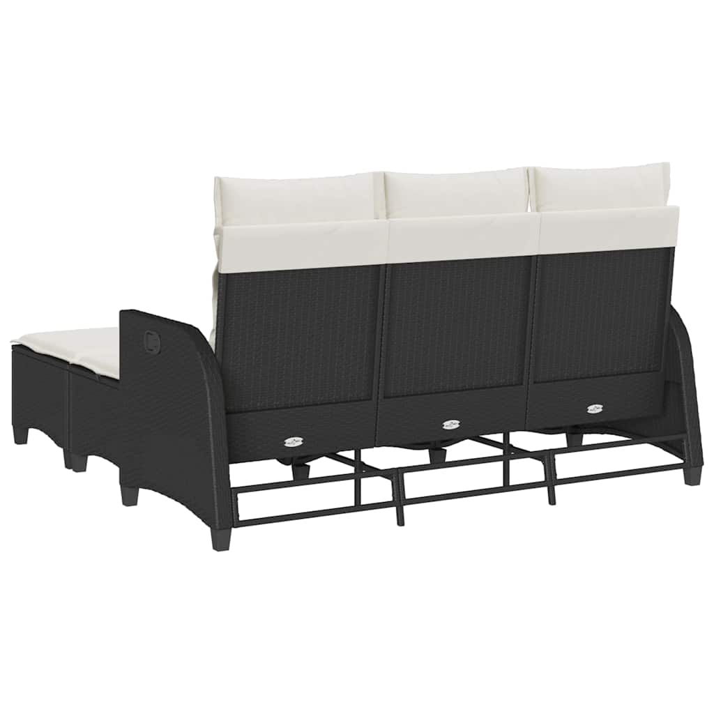 Set Divani da Giardino 3 pz con Cuscini Forma L Polyrattan Nero | homemem39