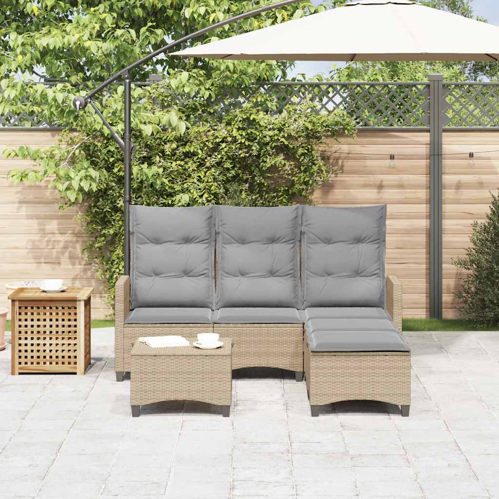 Set Divano da Giardino 3 pz con Cuscini a L Beige in Polyrattan | homemem39