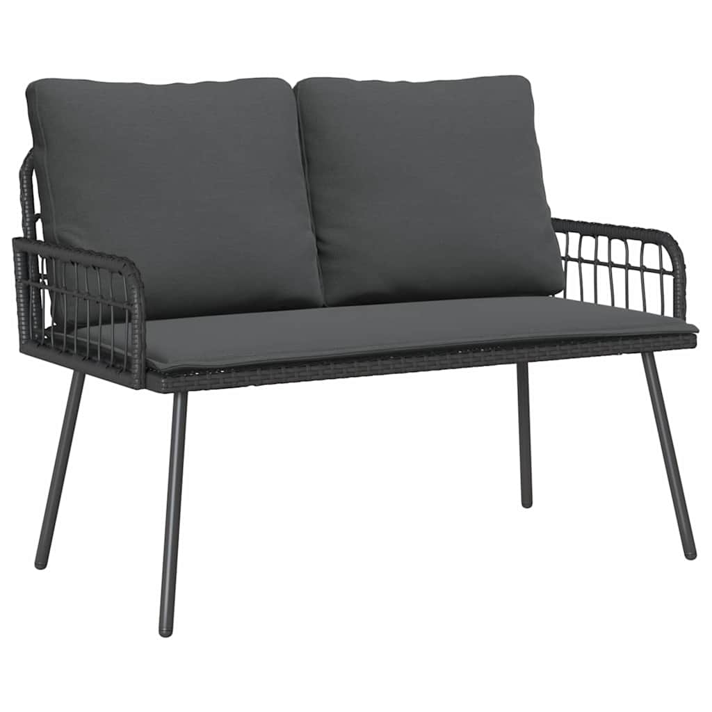 Set da Pranzo per Giardino con cuscino 2 pcs Nero polyrattan | homemem39