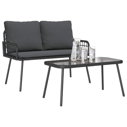 Set da Pranzo per Giardino con cuscino 2 pcs Nero polyrattan | homemem39