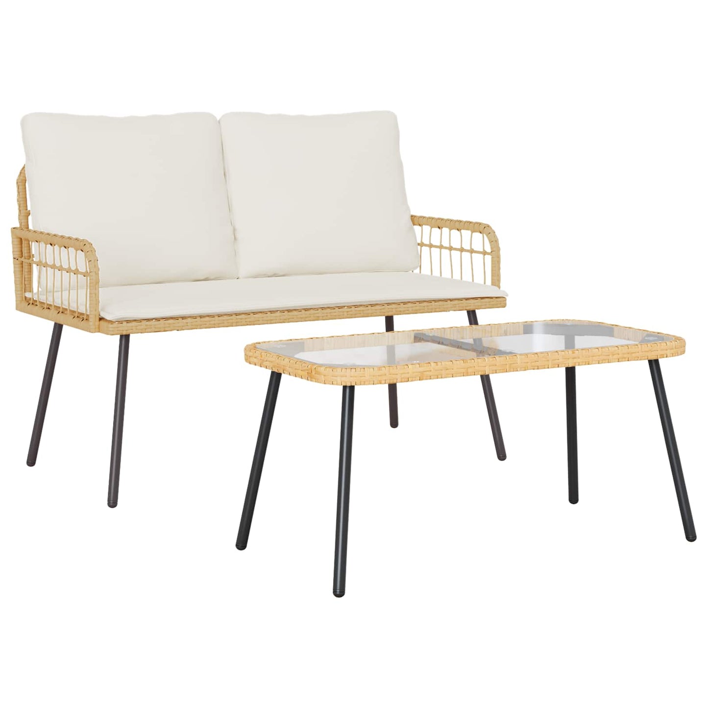 Set da Pranzo per Giardino 2 pcs Naturale polyrattan | homemem39