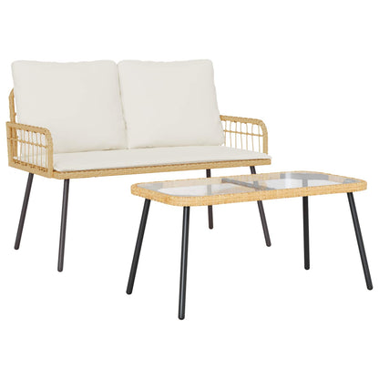 Set da Pranzo per Giardino 2 pcs Naturale polyrattan | homemem39