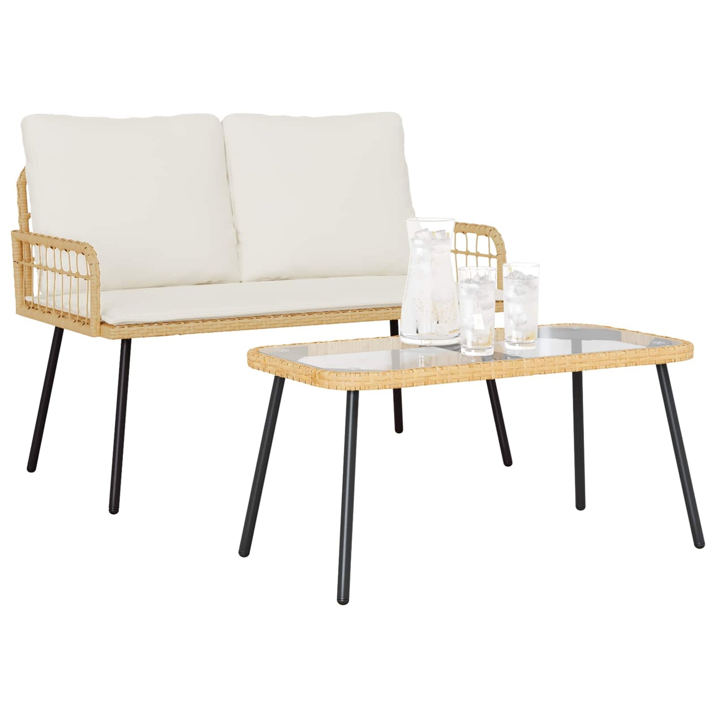 Set da Pranzo per Giardino 2 pcs Naturale polyrattan | homemem39