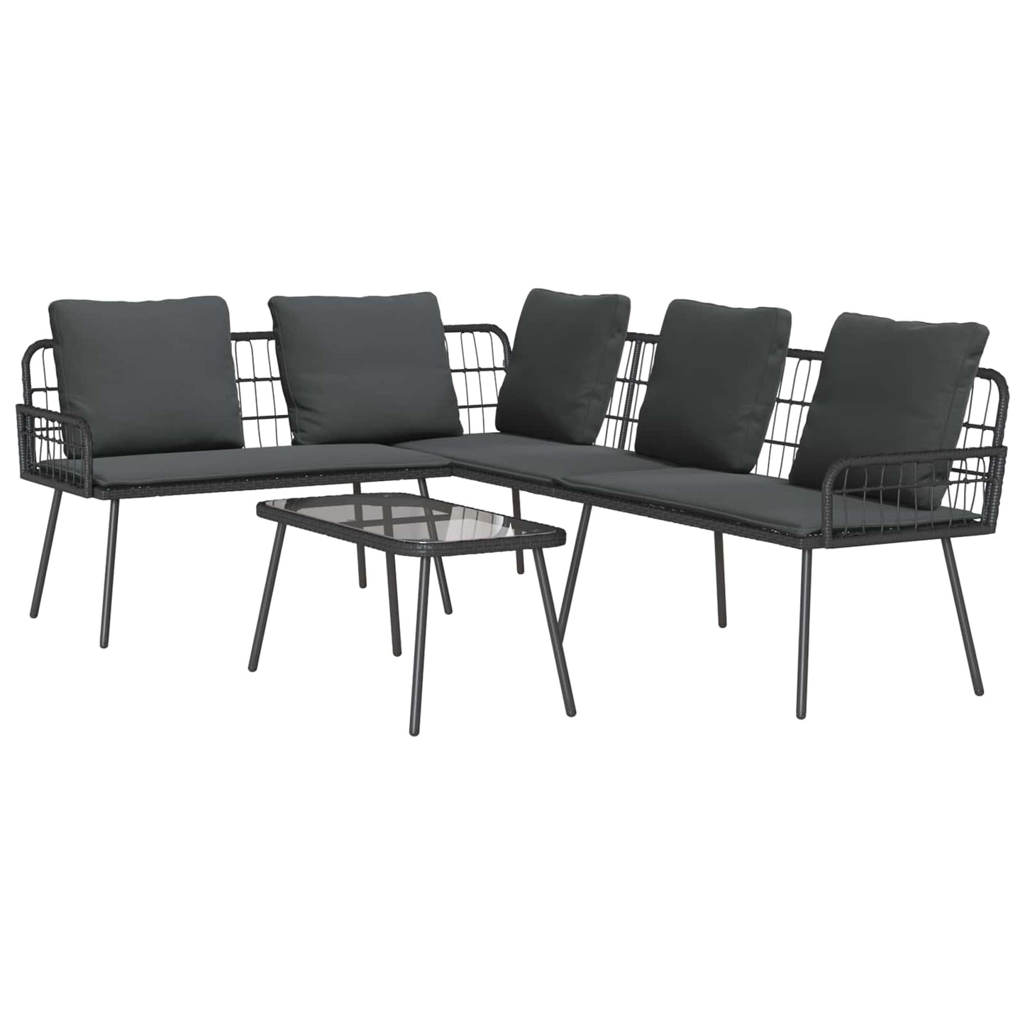 Set Divano da Giardino con cuscino 2 pcs Nero polyrattan