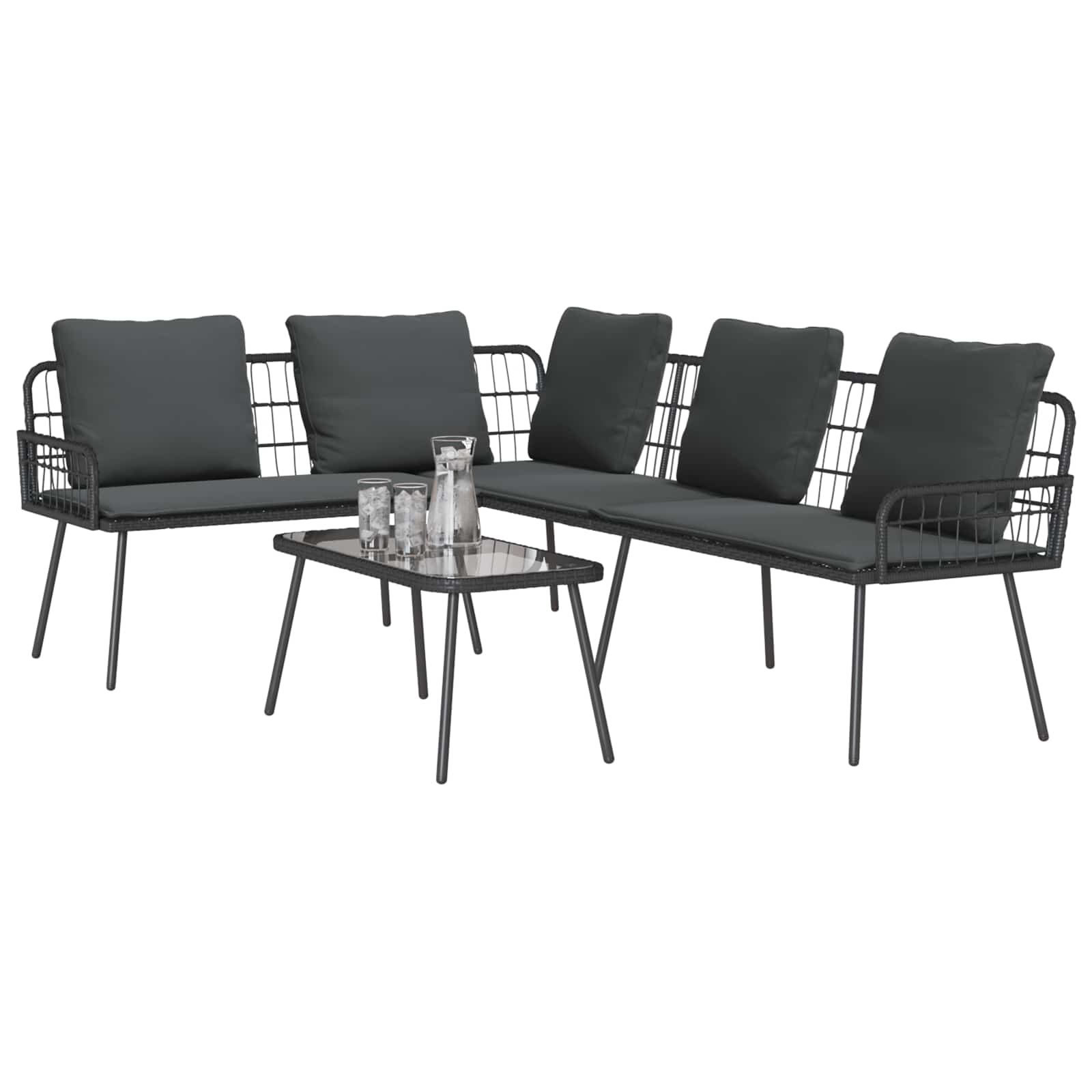 Set Divano da Giardino con cuscino 2 pcs Nero polyrattan | homemem39