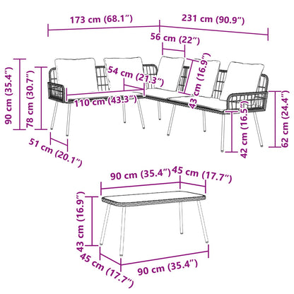 Set Divano da Giardino con cuscino 2 pcs Nero polyrattan | homemem39