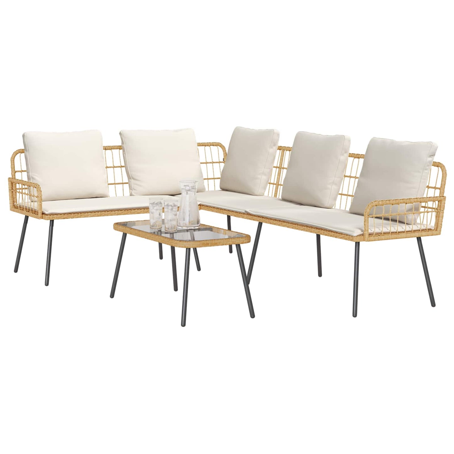 Set Divano da Giardino con cuscino 2 pcs Naturale polyrattan