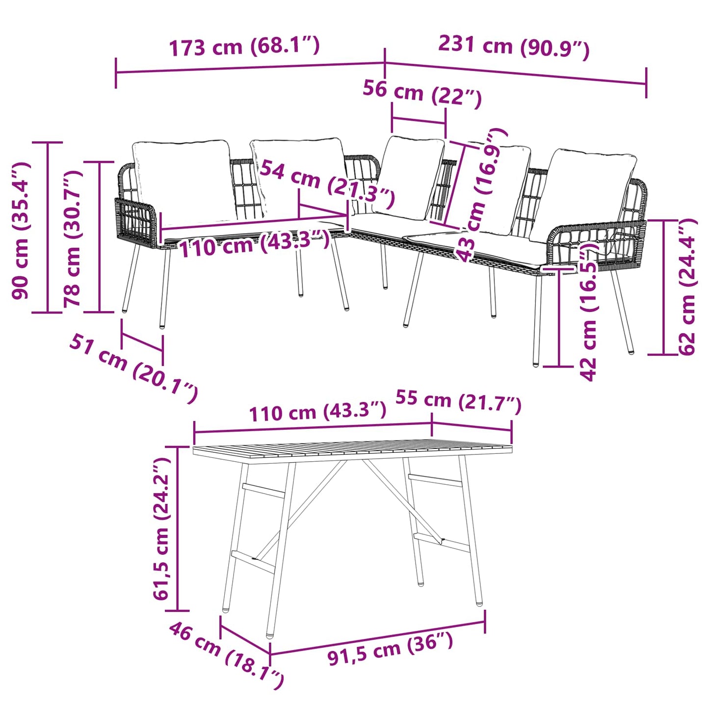 Set Divano da Giardino 2 pcs Beige polyrattan | homemem39