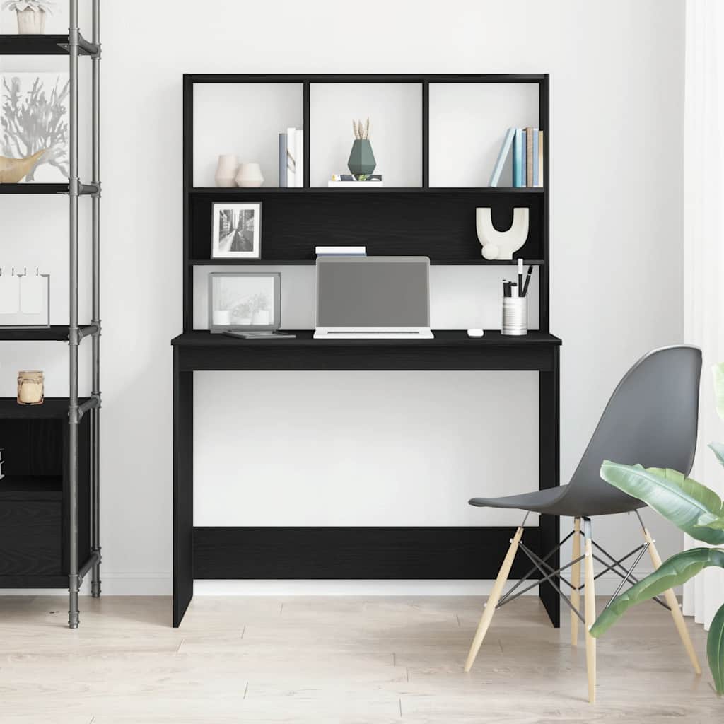 Scrivania con Mensole Rovere Nero 102x45x148 cm in Truciolato