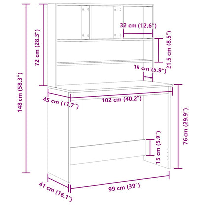 Scrivania con Mensole Rovere Nero 102x45x148 cm in Truciolato - homemem39