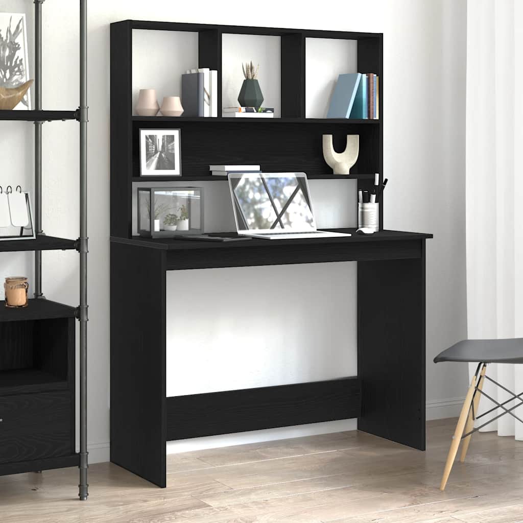Scrivania con Mensole Rovere Nero 102x45x148 cm in Truciolato