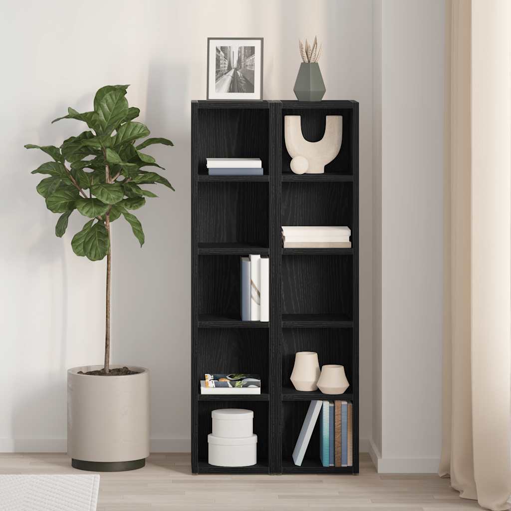 Scaffali Porta CD 2 pz Rovere Nero 21x16x93,5 cm in Truciolato | homemem39