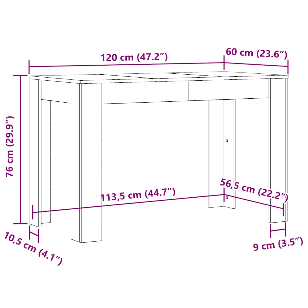 Tavolo da Pranzo Rovere Nero 120x60x76 cm Legno Multistrato