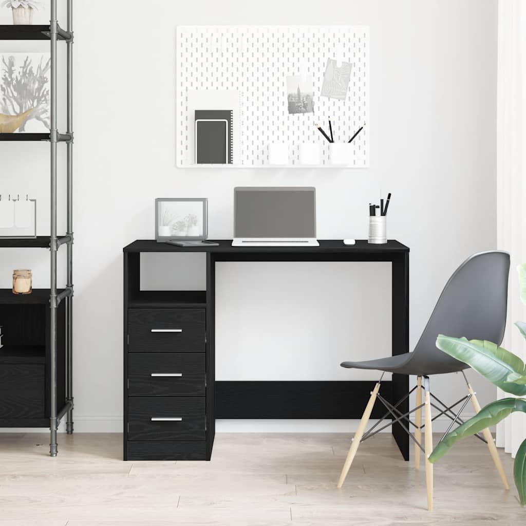 Scrivania Cassetti Rovere Nero 102x50x76 cm Legno Multistrato