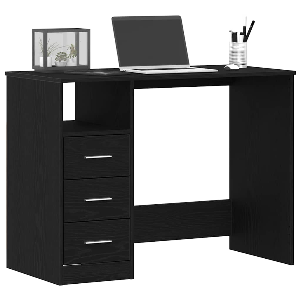 Scrivania Cassetti Rovere Nero 102x50x76 cm Legno Multistrato
