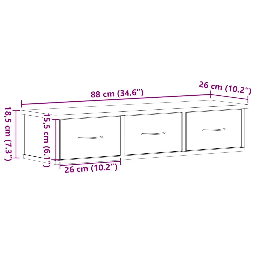 Mobile a Parete Rovere Nero 88x26x18,5 cm in Truciolato