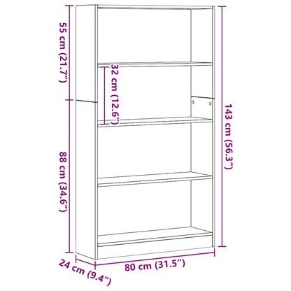 Libreria a 4 Ripiani Rovere Nero 80x24x143 cm in Truciolato | homemem39