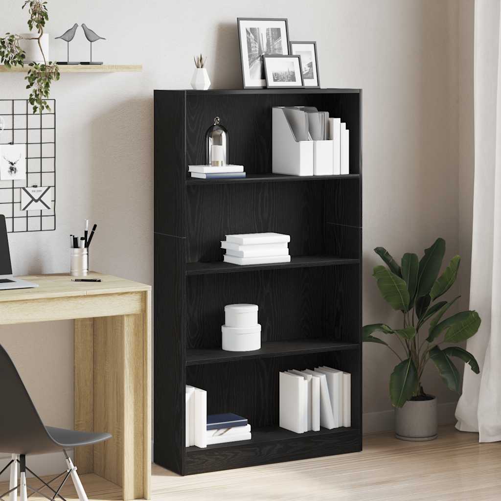 Libreria a 4 Ripiani Rovere Nero 80x24x143 cm in Truciolato | homemem39