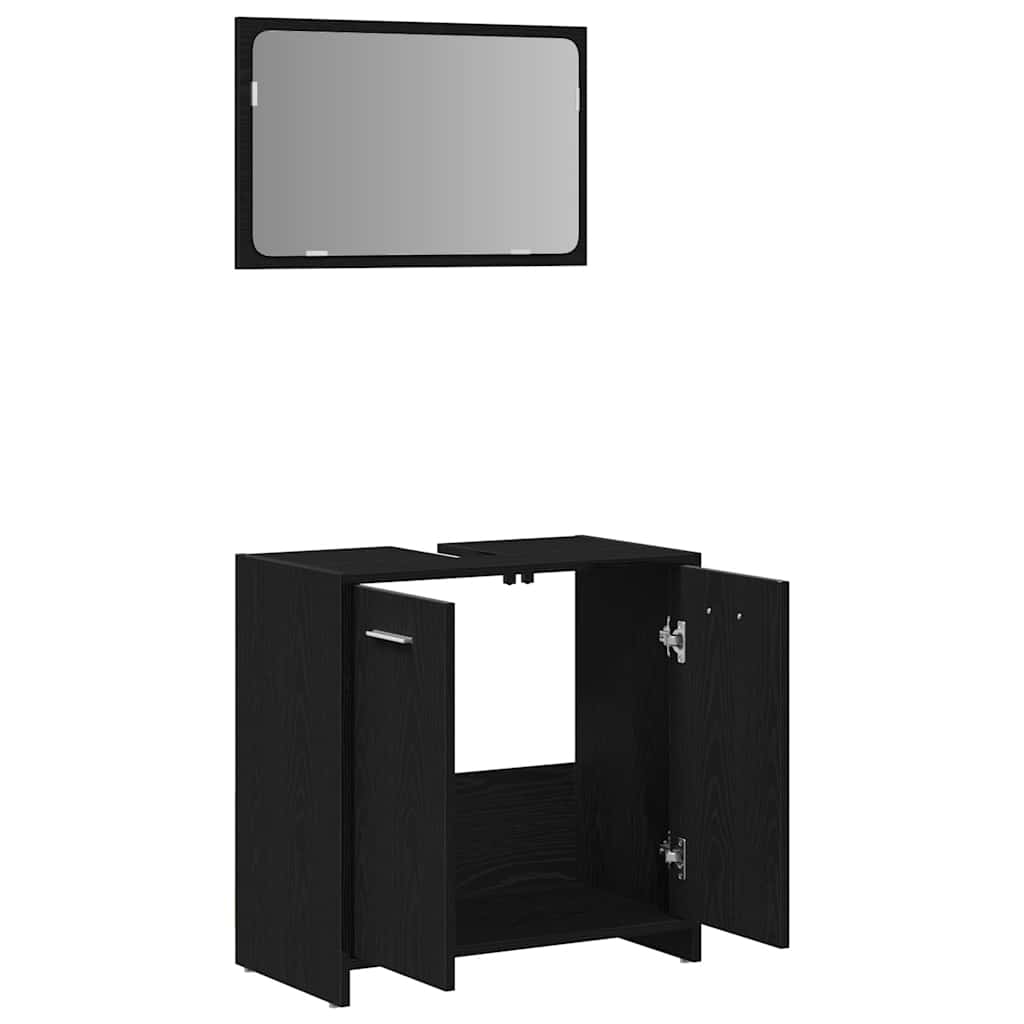 Mobile da Bagno con Specchio Rovere Nero in Legno Multistrato | homemem39