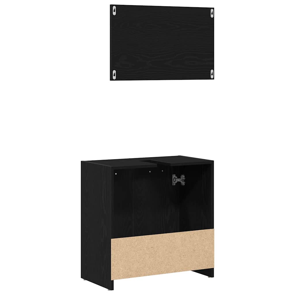 Mobile da Bagno con Specchio Rovere Nero in Legno Multistrato | homemem39