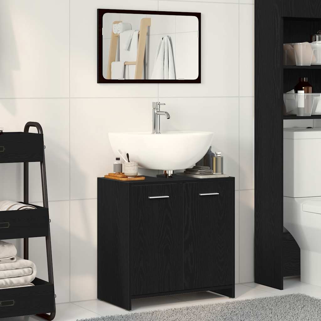 Mobile da Bagno con Specchio Rovere Nero in Legno Multistrato | homemem39