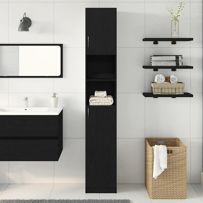 Mobile da Bagno Rovere Nero 32x25,5x190 cm in Legno Multistrato