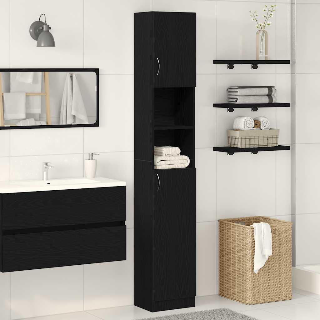 Mobile da Bagno Rovere Nero 32x25,5x190 cm in Legno Multistrato | homemem39