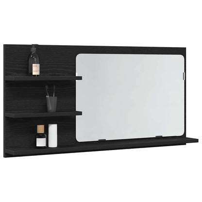 Mobiletto con Specchio per Bagno Rovere Nero 90x11x45 cm