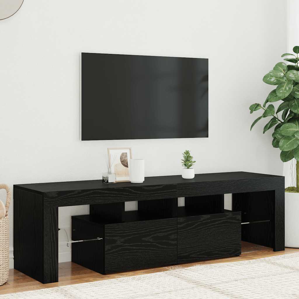 Mobile Porta TV con LED Rovere Nero 140x36,5x40 cm Truciolato - homemem39