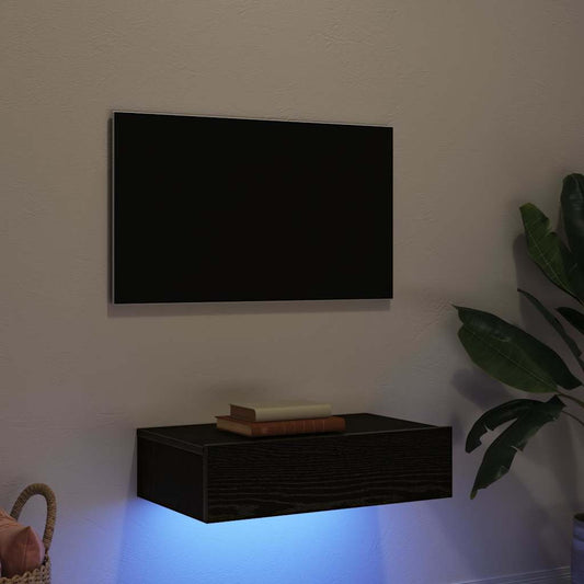 Mobile TV con luci a LED Rovere Nero 60x35x15,5 cm