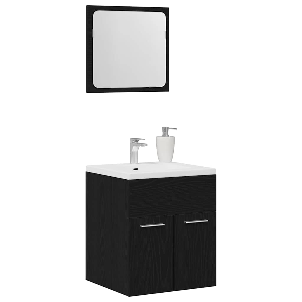 Set Mobili da Bagno 2 pz Rovere Nero in Legno Multistrato
