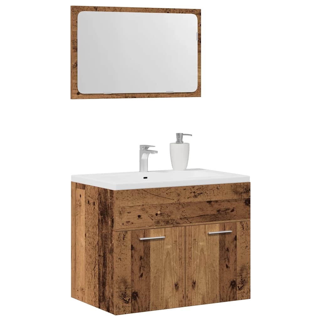 Set Mobili da Bagno 2 pz Legno Antico in Legno Multistrato