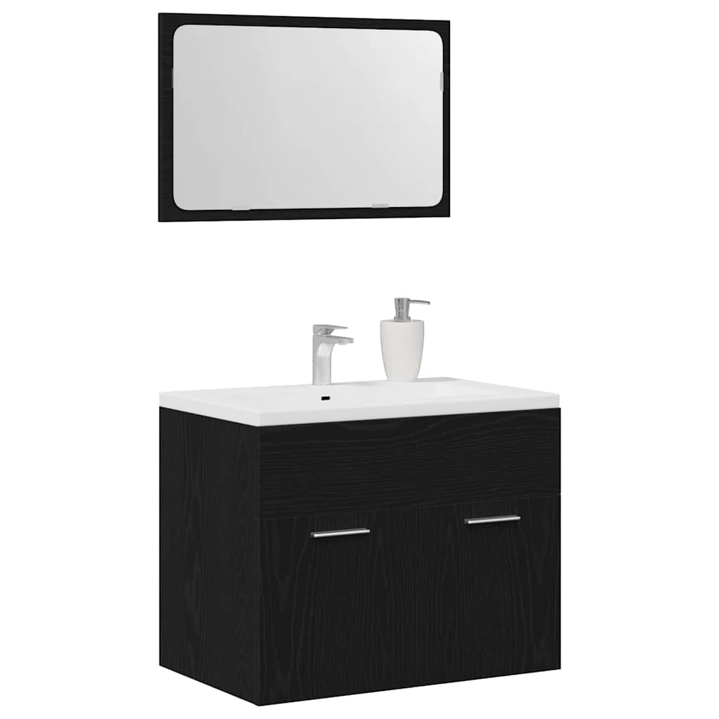 Set Mobili da Bagno 2 pz Rovere Nero in Legno Multistrato
