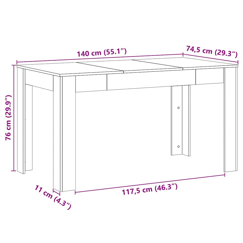 Tavolo da pranzo Rovere Nero 140 x 74,5 x 76 cm
