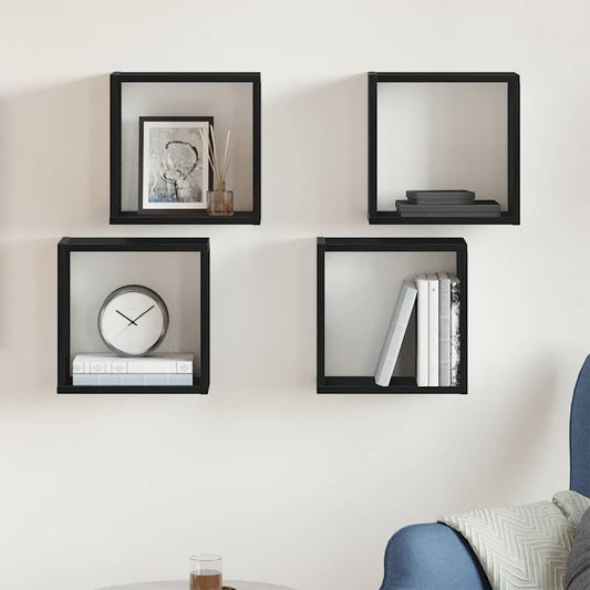 Mensole Parete Cubo 4 pz Rovere Nero 30x15x30 cm Truciolato | homemem39