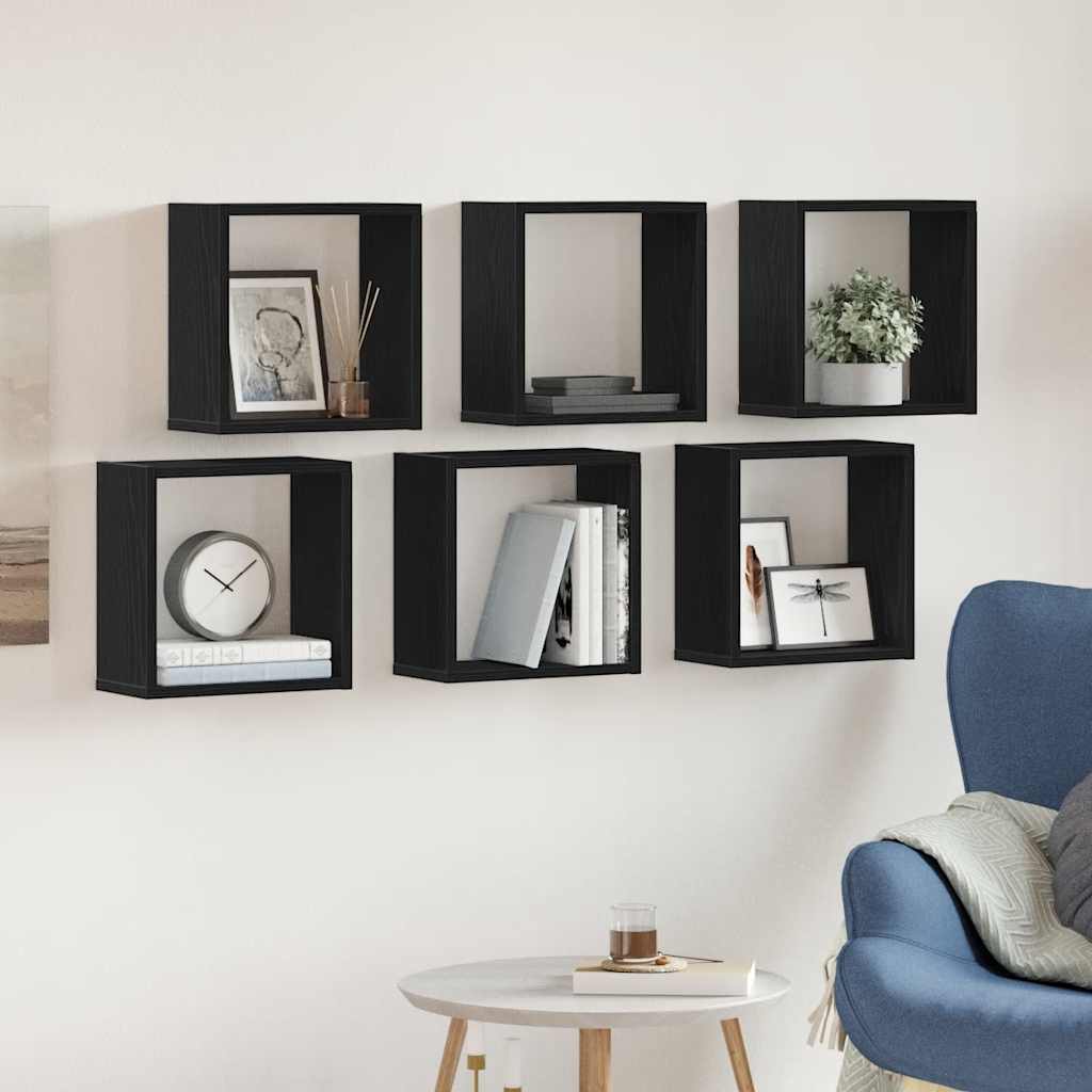 Mensole Parete a Cubo 6 pz Rovere Nero 30x15x30 cm Truciolato