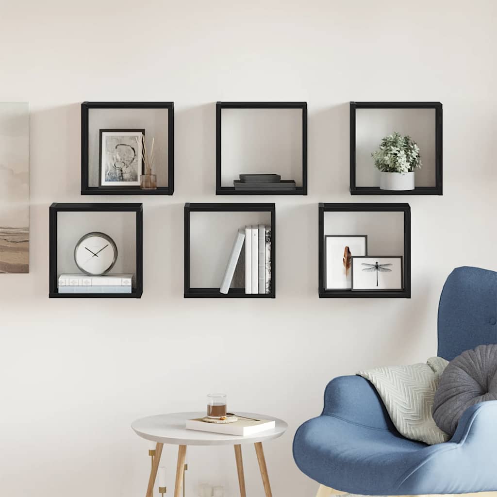 Mensole Parete a Cubo 6 pz Rovere Nero 30x15x30 cm Truciolato