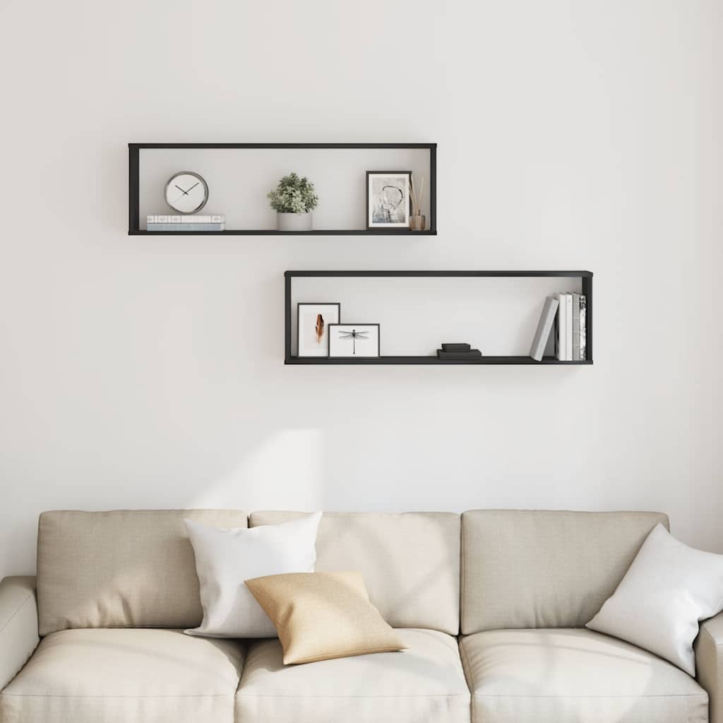 Mensole Parete Cubo 2 pz Rovere Nero 100x15x30 cm Multistrato | homemem39