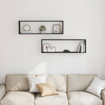 Mensole Parete Cubo 2 pz Rovere Nero 100x15x30 cm Multistrato | homemem39