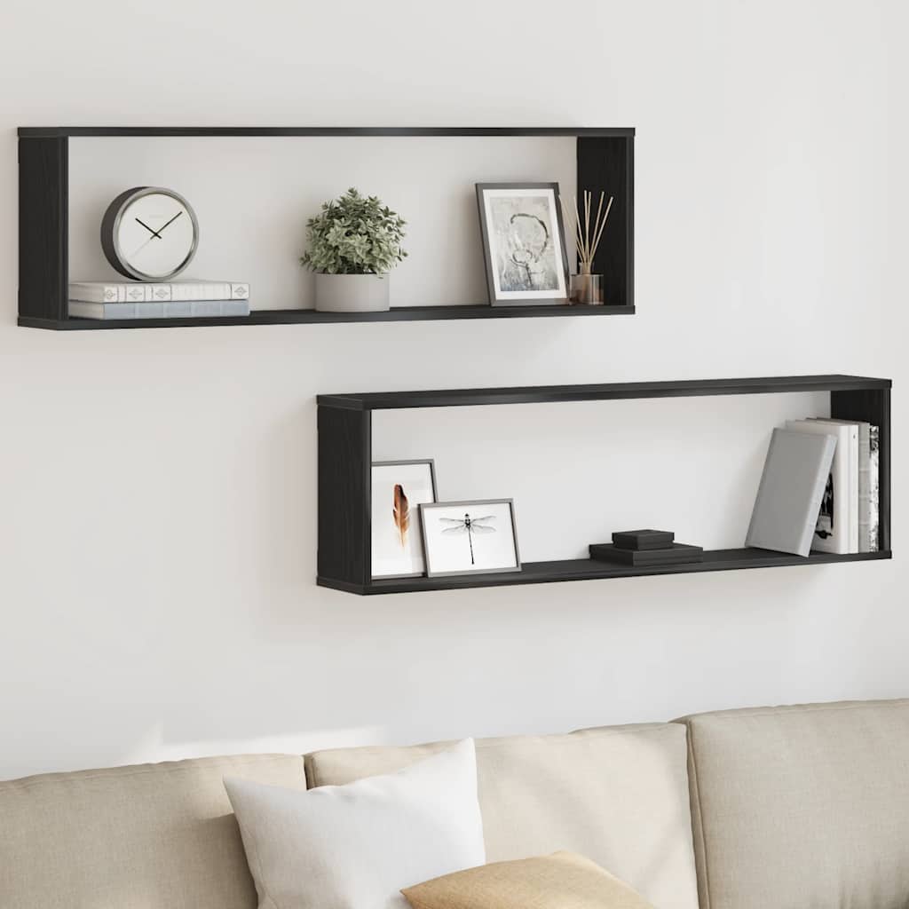 Mensole Parete Cubo 2 pz Rovere Nero 100x15x30 cm Multistrato | homemem39