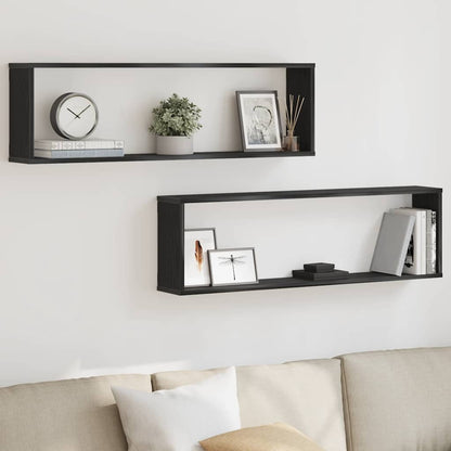 Mensole Parete Cubo 2 pz Rovere Nero 100x15x30 cm Multistrato | homemem39